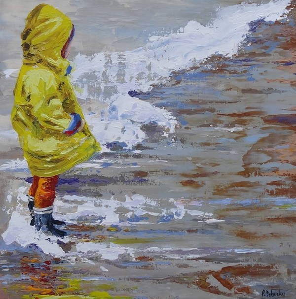 Peinture Petite fille songeuse au bord de l'eau